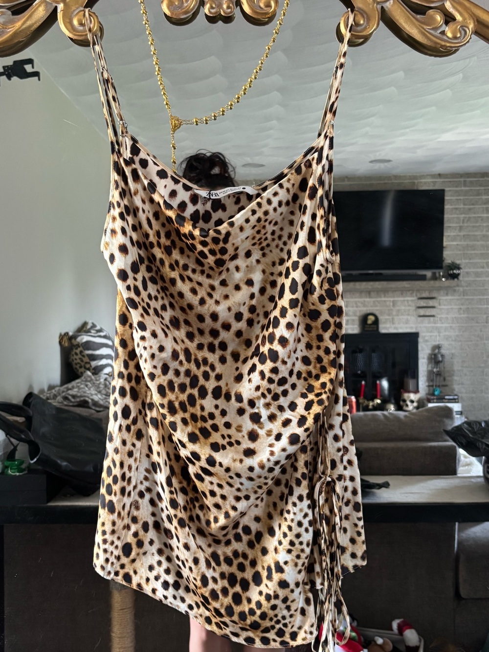 Zara Leopard Print Satin Top XS NWT